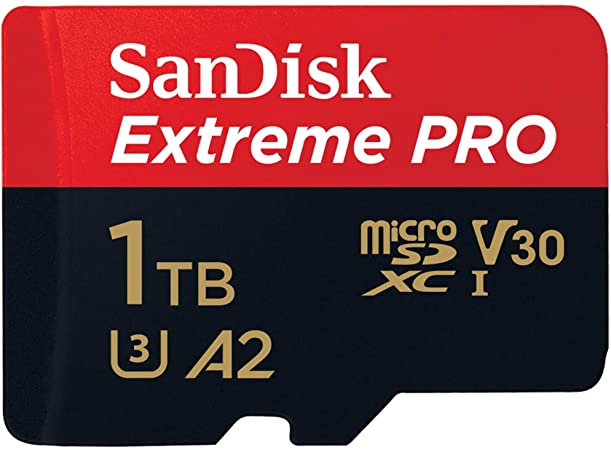 Sandisk Extreme Pro microSDXC, SQXCZ 1TB, V30, U3, C10, A2, UHS-I, 170MB/s R, 90MB/s W, 4x6, SD Adaptor, Lifetime Limited, Red/Black (SDSQXCZ-1T00-GN6)