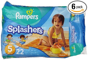 Pampers Splashers, Disposable Swim Pants, Size 5 Diapers, 22 Count (Pack of 6)