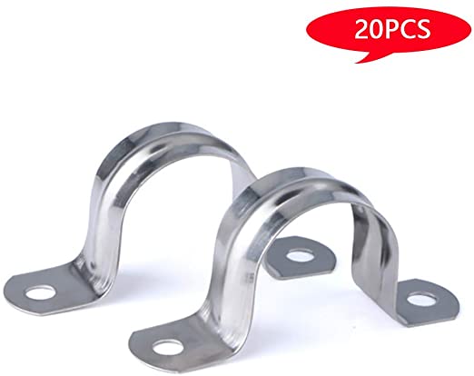 Pipe Strap,10MM Hole Strap,304 Stainless Steel Two Hole Tube Strap Tension Clips U-Tube Clamp Connecting Ring Hose Clamp Card 20PCS