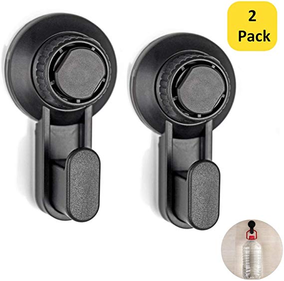 Suction Cup Hooks 10 lb Reusable Suction Hooks, Waterproof and Oilproof, Bathroom Kitchen Heavy Duty Suction Cups, 2 Pack (Black)