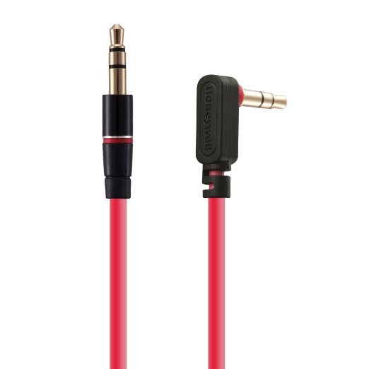 Honeywell A3 Series 4.2Feet (1.3M) 3.5mm Male to Male Audio Stereo AUX / Auxiliary Cable [d Plated] 90 Degree Right Angle Plug -- Works with iPhone, iPod, iPad, Android, Smartphones, Tablets and More Mobile- (Red) Backed up by Honeywell Limited Lifetime Warranty