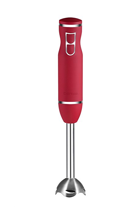 Chefman RJ19-RBR-S-Red 300W Soft-Touch Rubberized Ice Crushing Immersion Blender, Red