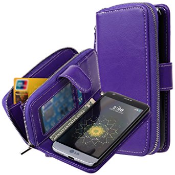 LG G5 Case, E LV LG G5 - 2IN1 ( CASE CUM PURSE) TPU PU Leather flip Wallet Bag Pouch Case Cover For LG G5 - [PURPLE]