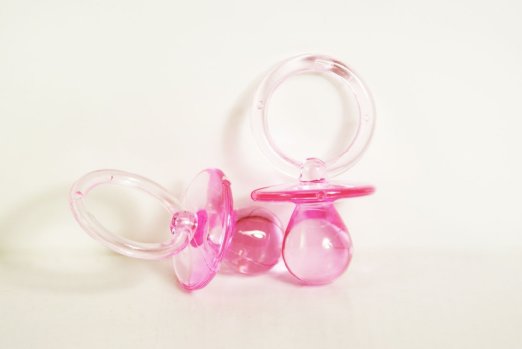 Small Pink Acrylic Baby Pacifiers to Decorate Baby Shower Favors - 144 Pieces - Size: 1/2" X 3/4"