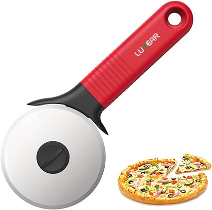 Luxear Pizza Cutter Wheel Professional Pizza Slicer Large with Removable Stainless Steel Blade Silicone Handle Anti-Slip with Ergonomic Design and Protective Cover Washable Easily, 20 cm (8"), Red