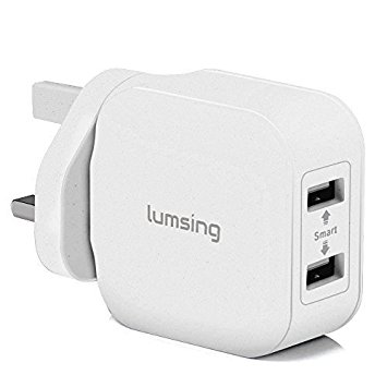 Lumsing 12W 2-Port Multiple USB Mains Charger Wall Charger Hub Power Adapter for iPhone 7 Plus 6S 6 iPad Samsung Galaxy S6 Edge S5 HTC LG BT headset and more (White)