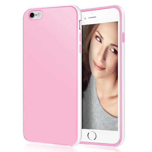 iPhone 6 Plus Case LoHi Apple iPhone 66s Plus Cover Slim Case Protective Double Color Back Shell Bumper Case Durable TPU Cover for iPhone 66s Plus 55 InchPinkWhite