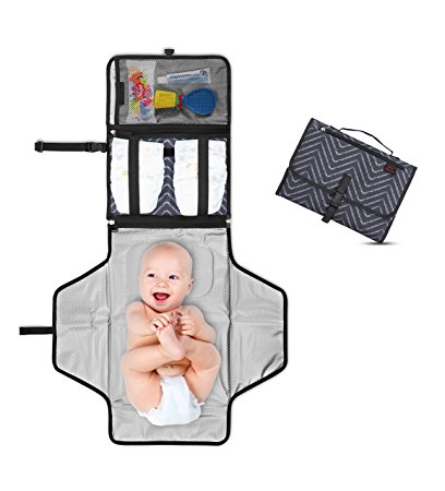 Portable Changing Pad - Baby Diaper Clutch - Travel Changing Station Kit - Entirely Padded Mat - Mesh and Zippered Pockets - Hassle-free Diapering ON THE GO! - Best of Baby Shower Gifts ! - Chevron