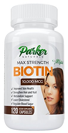 Biotin 10000mcg Vitamin Supplement Capsules by Parker Naturals: High Potency Pills For Metabolism & Hair, Skin & Nails - Supports Hair Growth