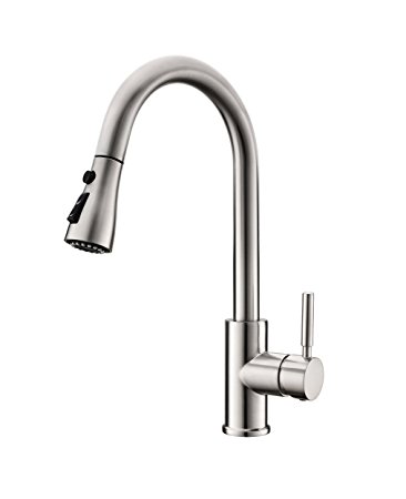 WEWE Single Handle Dual Mode with Pause Fuction Pull Down Sprayer Kitchen Faucet,Brush Nickel