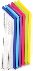 Norpro 407 Reusable Silicone Straws, Set of 6 with 2 Cleaning Brushes, Assorted Colors