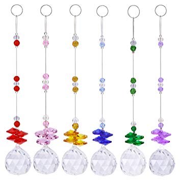 Aiskaer 6pcs Beautiful Colorful Crystal Ball Pendant Chandelier Decor Hanging Prism Ornaments,Crystal Ornament Ball Suncatcher Window Prisms,Feng Shui Faceted Ball (Colorful-E)