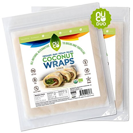 NUCO Certified ORGANIC Paleo Gluten Free Coconut Wraps, 10 Count (Two Packs of Five Wraps Each)