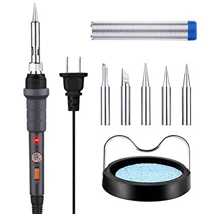 Vtin Soldering Iron Kit, [Led Indicator], 200-450℃ Adjustable Temperature Welding Soldering Iron with Heating Indicator Light, 3 Position Slide Switch, 5 Replaceable Tips for Various Repairing 60w 110V