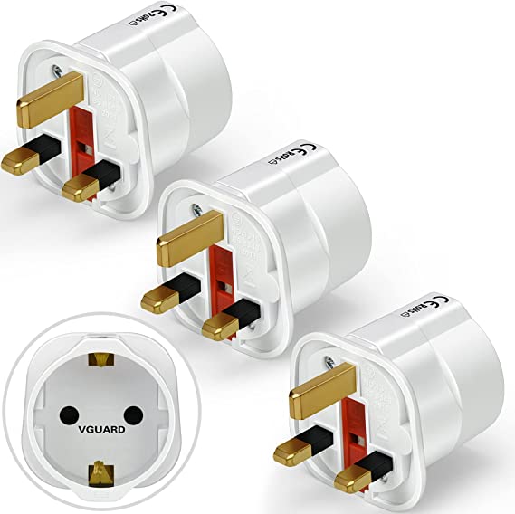 VGUARD European to UK Adapter, 3X Plug Adaptor EU to UK Plug Adapter 2 Pin Plug Adaptor to 3 Pin for Travel from France, Italy, Spain, Germany to UK - White
