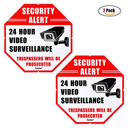 Faittoo 2-Pack Video Surveillance Sign, No Trespassing Metal Warning, Octagon 12"x12" 40Mil Thick Aluminum for Home Business CCTV Security Camera, UV Protected & Waterproof (Reflective)