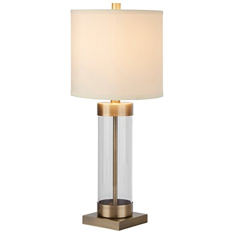 Stone & Beam Glass Column Brass Table Lamp, 23"H, With Bulb, White Shade