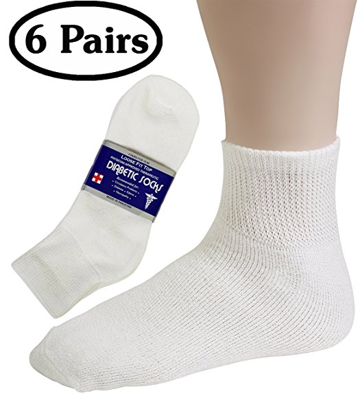 Debra Weitzner Mens Womens Diabetic Socks - Crew or Ankle Length - Cotton - Black, White or Grey - 6 Pairs
