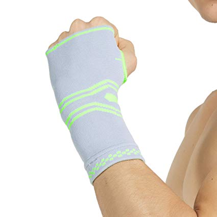 Neotech Care Hand Palm Brace (1 Unit) with Silicone Gel Pad Insert & Thumb Hole - Elastic & Breathable Knitted Fabric Compression Sleeve - Grey Color (Size M)