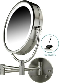 Ovente Wall Mount Makeup Mirror, Direct Hard Wire, 8.5 Inch, 1x/7x Magnification (Nickel Brushed)