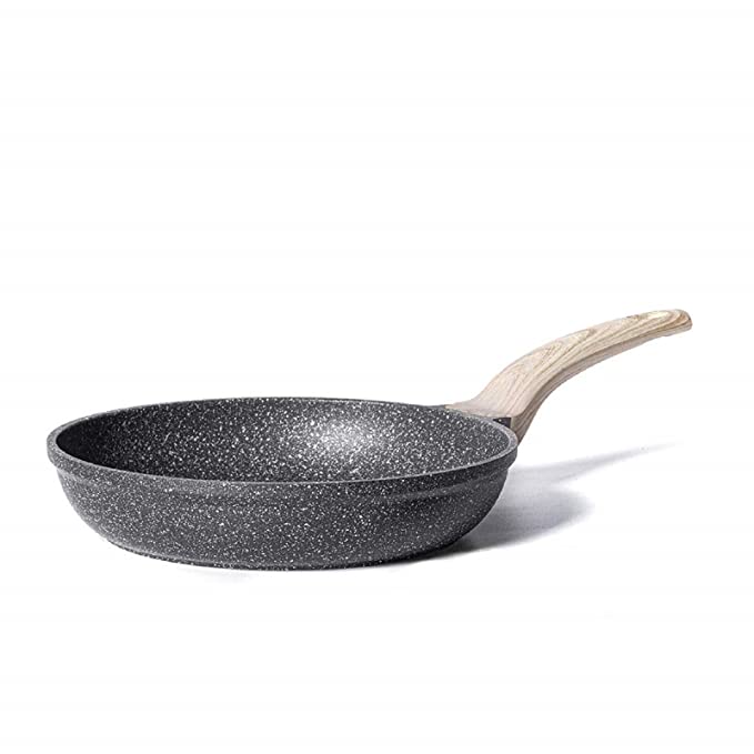 CAROTE Frying Pan PFOA Free Stone-Derived Non-Stick Coating from Switzerland, Bakelite Handle with Wood Effect Soft Touch, Suitable for All Stove Including Induction (24 cm)