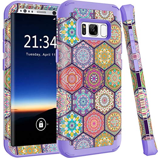 Samsung Galaxy S8 Plus Case, Hocase Shock Absorbing Heavy Duty Hard Shell Silicone Rubber Bumper Dual Layer Protective Phone Case for Galaxy S8 Plus 2017 - Vintage Mandala Flowers/Purple