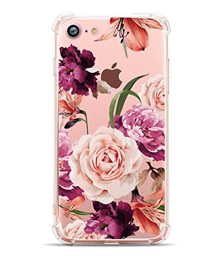 iPhone 8 Case, iPhone 7 Case, Hepix Clear Soft Flexible TPU Watercolor Flowers Floral Printed Back Cover for iPhone 7 [4.7 inch]