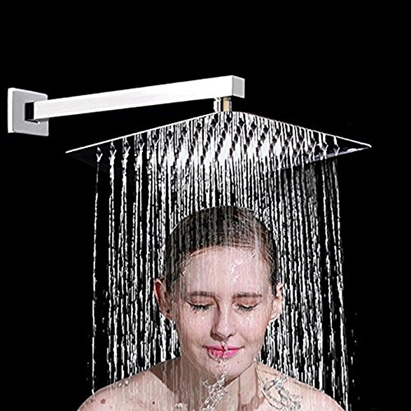 Artbath 12 inch Large Rainfall Shower Head Square Showerhead Combo Ultra Thin 304 Stainless Steel Showerhead with Arm Chrome Finished