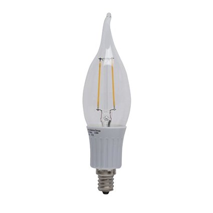 LED2020 LED CA Flame Tip Filament Light Bulb, 120VAC, Soft White (2700K), 3W to Replace 30W Incandescent Bulbs, E12 Candelabra Base, Dimmable, Clear Bulb, UL Certified