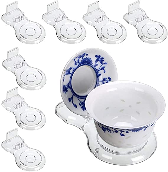 Hipiwe Acrylic Tea Cup Saucer Display Stands Clear Dinnerware Display Easel Stand Teacup Sets Plate Holder,Pack of 8 (8pcs,Short Legs)