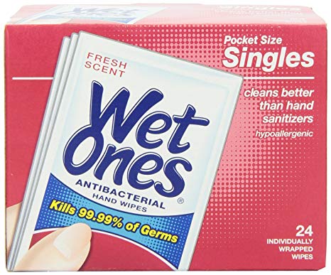 Wet Ones Singles Antibacterial Cleansing Wipes - 1 Box of 24 Singles