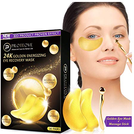 30 Pairs Gold Eye Mask - 24K Pure Nano-Active Gold Under Eye Patches, Power Crystal Gel Collagen Masks, Great for Anti Aging, Moisturizing & Reducing Dark Circles Puffiness Wrinkles