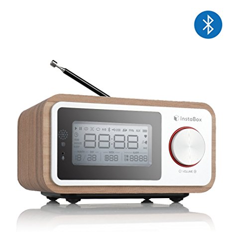 InstaBox i30 Wooden Radio With Alarm Clock, Portable Retro Bluetooth Speaker, Heavy Bass with Dual Subwoofers