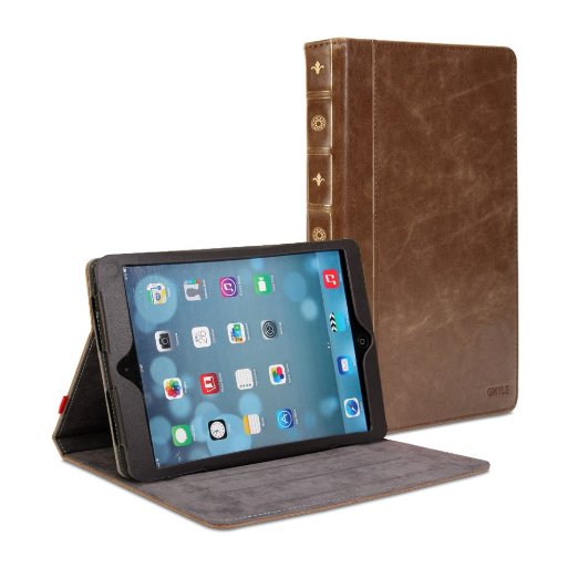 iPad Air 2 Case, Book Case Vintage for iPad Air 2 - Brown PU Leather Protective Book style Flip Folio Slim Fit Stand Case Cover