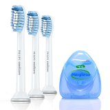 Value Pack Philips Sonicare HX6053 Toothbrush Head Ultra Soft Sensitive 3 Pack and Maxfloss Dental Floss