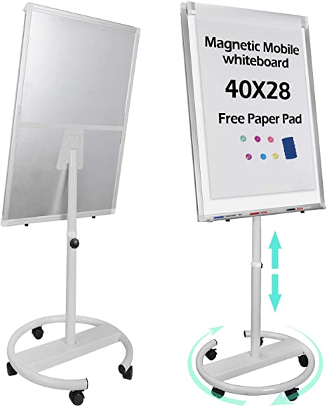 ZENY Magnetic Mobile Whiteboard with Stand Height Adjustable Dry Erase Board 40 x 28,Flipchart Paper Pad,Marker,Magnets