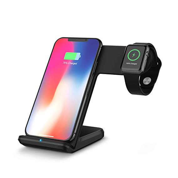 Wireless Charger - SOOSPY Qi Compatible 2 in 1 Fast Wireless Charging Stand Compatible iPhone 8/8Plus/iPhone X/XS/XR,Apple Watch Series 1/2/3/4,Samsung S9/S9 Plus/Note 8/ S8/S8 Plus