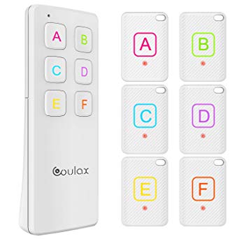 COULAX Key Finder, 1 RF Transmitter and 6 Receivers,Wireless RF Item Locator Item Tracker Support Remote Control,Wireless Key RF Locator