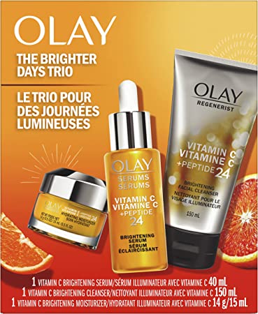 Olay Vitamin C   Peptide 24 Brightening Gift Set, Face Wash 150 mL, Serum 40 mL, Face Moisturizer 15 mL, Orange and Silver