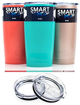 Tumbler 20 Oz Color - Smart Coolers Double Wall Stainless Steel Travel Tumbler Cup - Premium Insulated Mug - Keep Coffee and Ice Tea - Powder Coated - 2 Tritan Lids (Sliding and Clear Lid) - Rose Gold