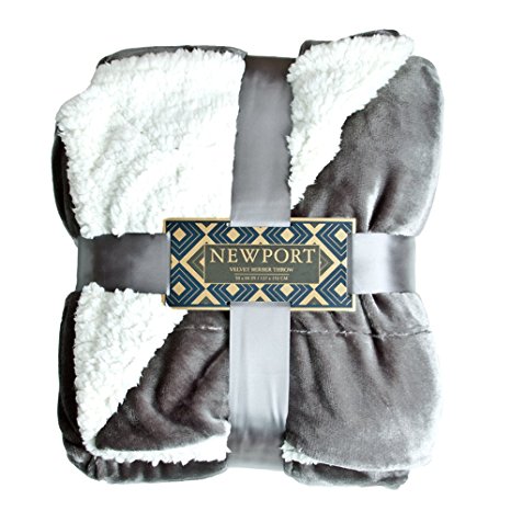 ReLIVE Newport Reversible 50-by-60-inch Velvet Berber Throw Blanket, Grey Mist