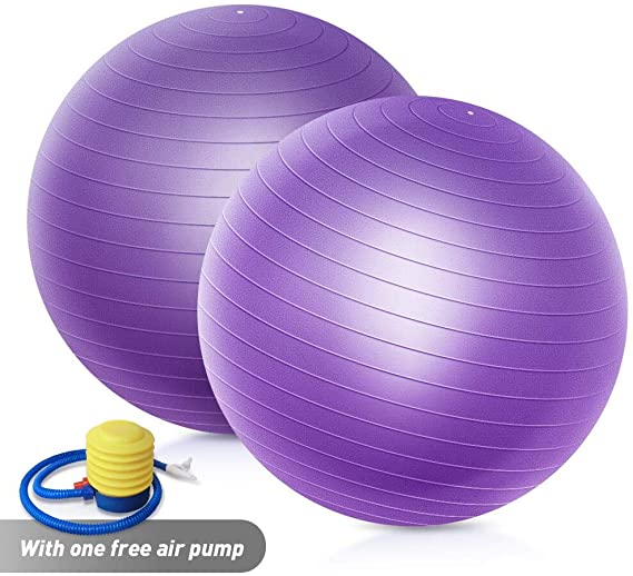 QF Yoga Exercise Ball with 9 inch Mini Exercise Ball, 55cm 65cm 75cm Swiss Ball Pilates Ball Barre Ball with Small Bender Ball, for Pilates, Yoga, Core Training and Physical Therapy, Balance Stability