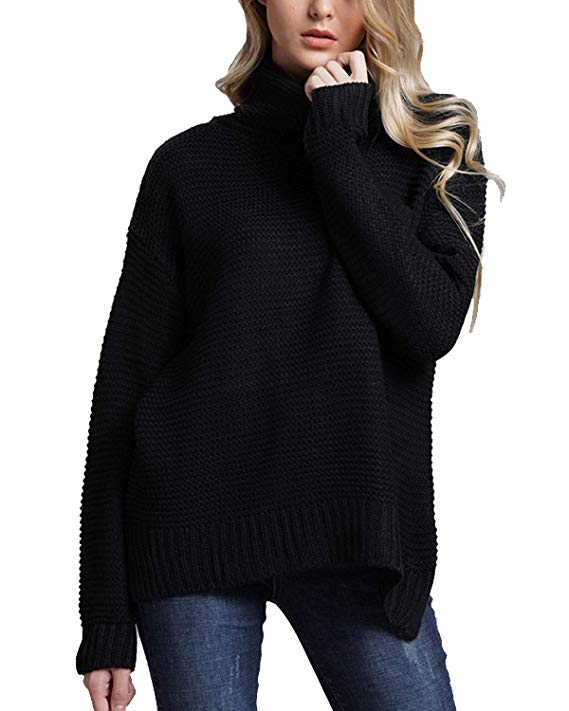 GADEWAKE Womens Casual Turtleneck Pullover Loose Long Sleeve Knitted Solid Sweaters Shirts Blouses Tops