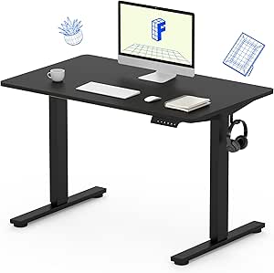 FLEXISPOT EN1 One-Piece Standing Desk, 40 x 24 Inches Small Adjustable Height Desk for Small Space Electric Sit Stand Home Office Table Computer Workstation (Black Frame   Black Desktop)