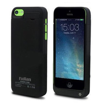Kujian iPhone 5 5S 5C SE Slim Rechargeable Backup Charger Battery Case Portable Outdoor External Battery 2200mAh with 4 LED Lights and Built-in Kickstand Holder Support iPhone 5 5S 5C SE on iOS 8 iOS 9 (Black 2200mAh)