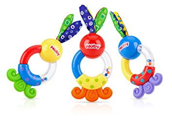 Nuby Teethe and Shake Rattle Teether, Colors May Vary