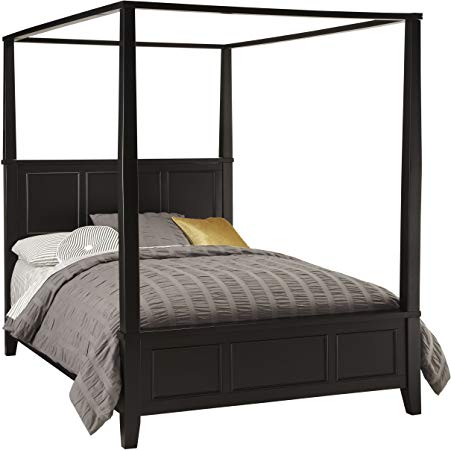 Home Styles Bedford Black King Canopy Bed with Hardwood Solids, Painted Black Finish, Raised Panel Details, and Curved Legs