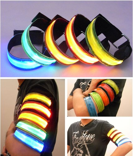 Pack of 5 LED Safety Reflective Belt Strap Snap Wrap Arm Band Shine Armband