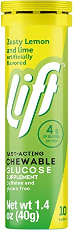 Lift | Fast-Acting Glucose Chewable Energy Supplement | Lemon Lime Tablets | 12 Pack of 10-Tablet Tubes