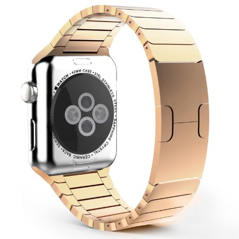 ELEGO TRADING Stainless Steel Link Bracelet with Butterfly Closure Replacement Band for Apple Watch All 38mm/42mm Models(RoseGold42mm)